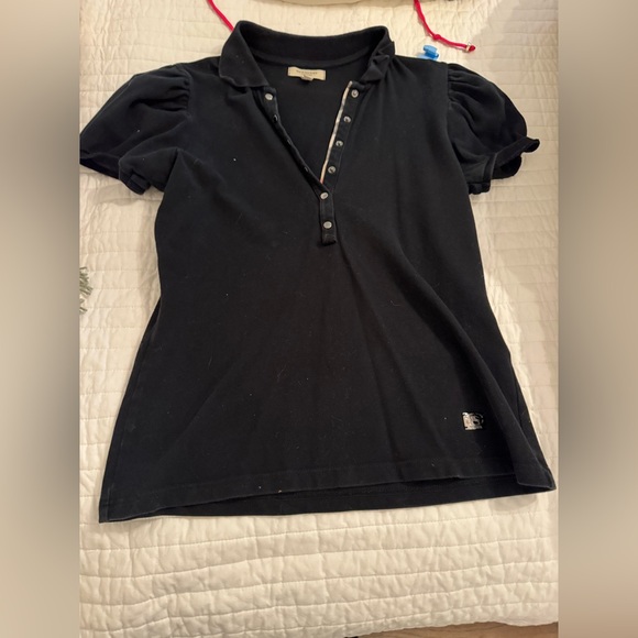 Black Burberry Polo Shirt with Puff Sleeves - Picture 2 of 4